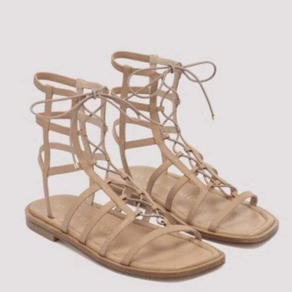STUART WEITZMAN Kora Ankle Lace Up Strappy Gladiator Sandals Tan Leather Sz 9.5 - Picture 3 of 11
